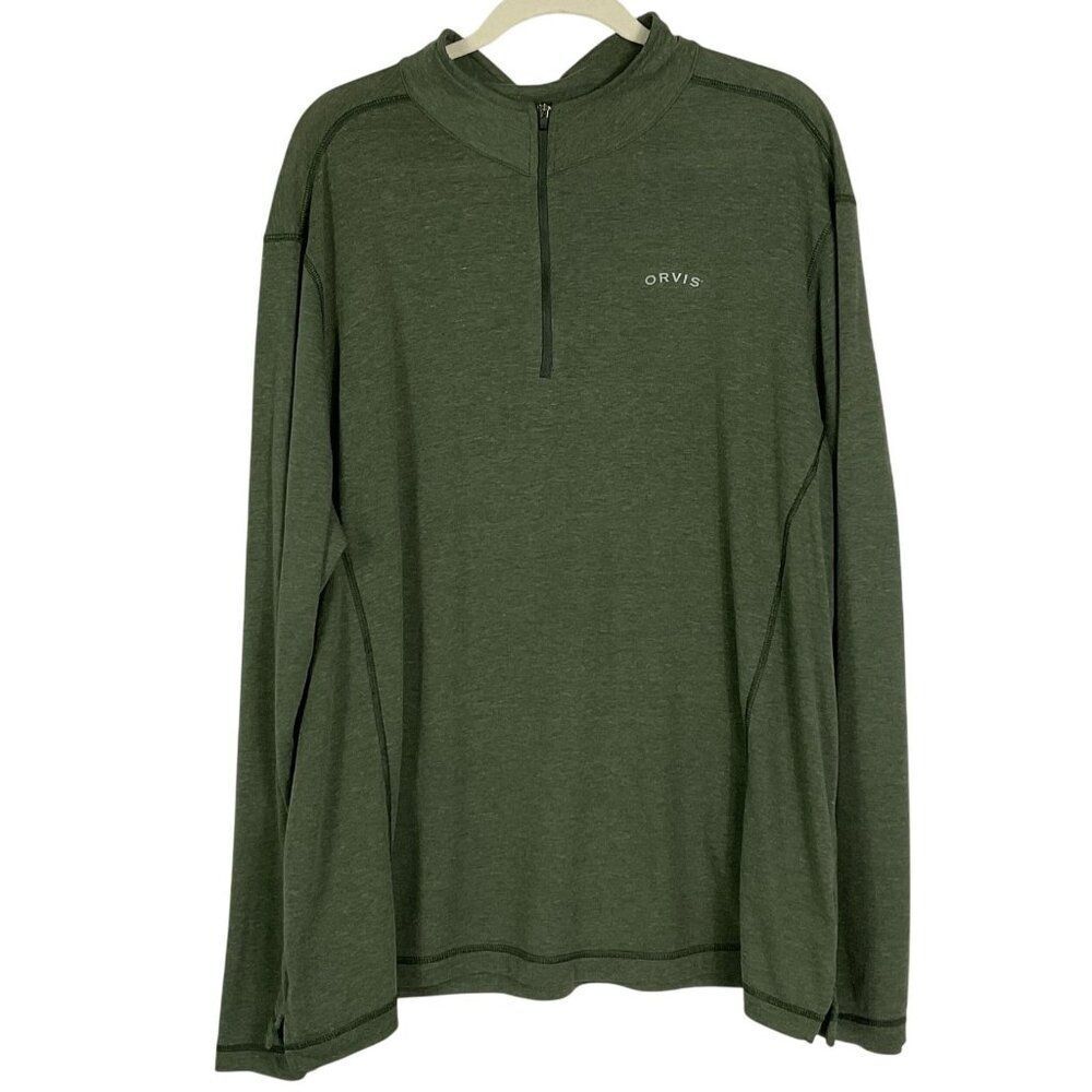 Orvis Sandy Point 1/4 Zip Pullover, Olive Green, Men's XXL, 85% poly/15% cotton